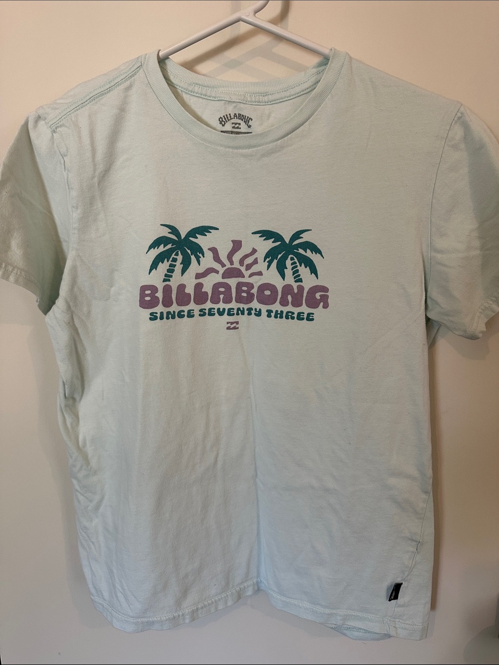 Billabong Light Mint Tee with Teal & Purple Palm Graphic